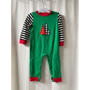 Kids Green Christmas Tree Pajamas Romper Long‎ Sleeve Size 24 months  NWOT